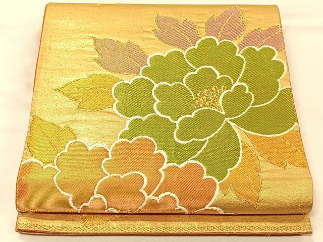 平和屋着物◎六通柄袋帯 唐織 牡丹 金糸 正絹 逸品 CAAV7319qv
