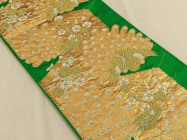 平和屋着物◎六通柄袋帯 唐織 孔雀花文 金銀糸 正絹 逸品 CAAV7515qv