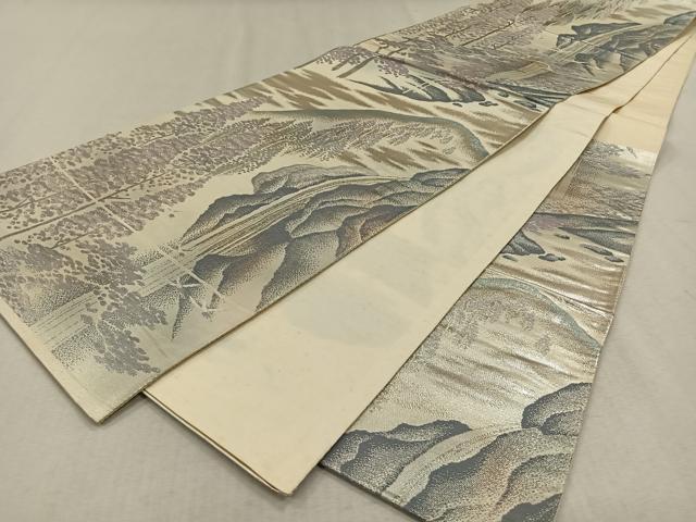 平和屋着物◎六通柄袋帯 唐織 風景文 銀糸 正絹 逸品 CAAV7524qv
