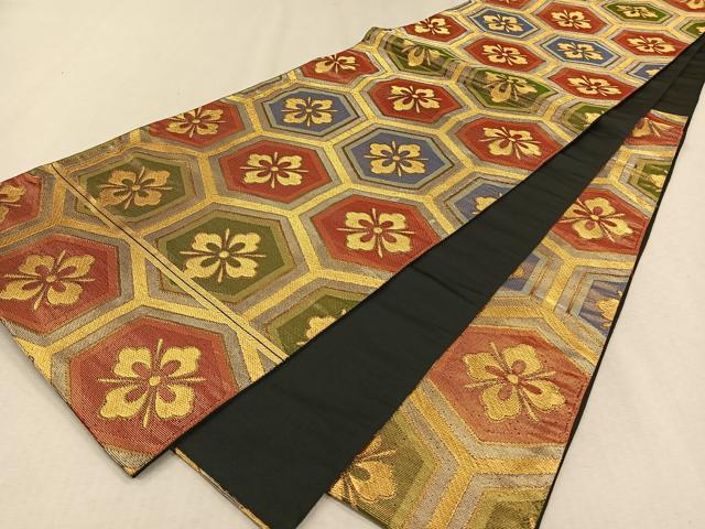 平和屋着物◎六通柄袋帯 亀甲花文 金銀糸 正絹 逸品 CAAV7539qv