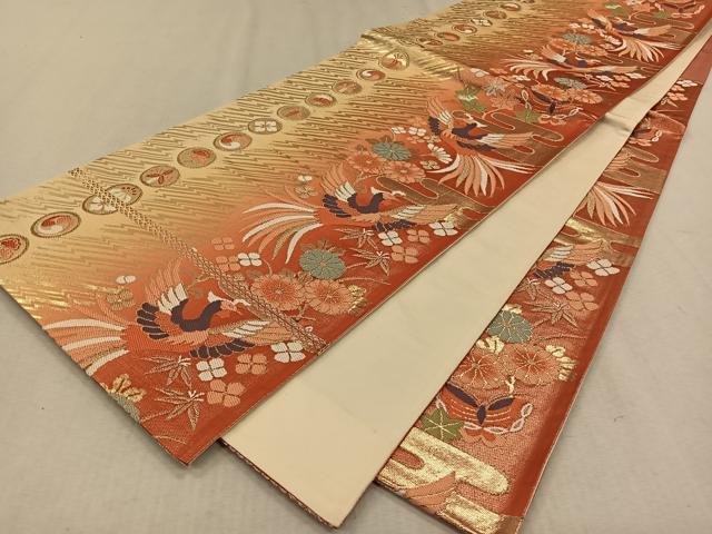 平和屋着物◎六通柄袋帯 唐織 鳳凰花文 金糸 正絹 逸品 CAAV7545qv