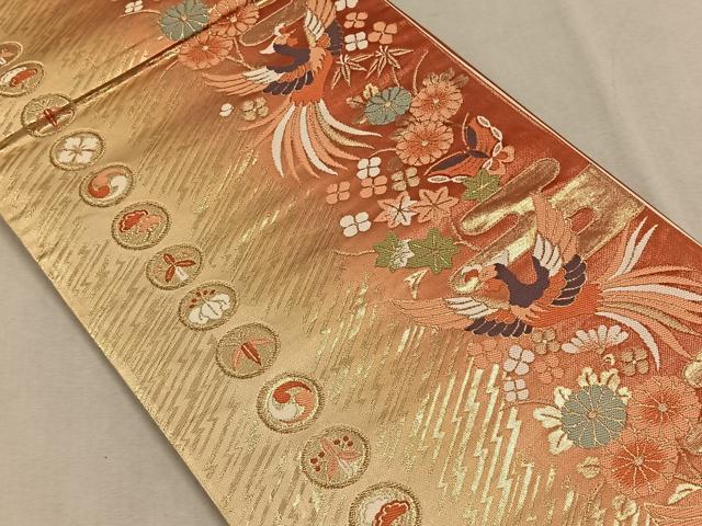 平和屋着物◎六通柄袋帯 唐織 鳳凰花文 金糸 正絹 逸品 CAAV7545qv
