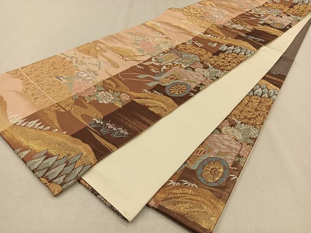 平和屋着物◎六通柄袋帯 更級錦 御所車花文 金糸 正絹 逸品 CAAV7566qv