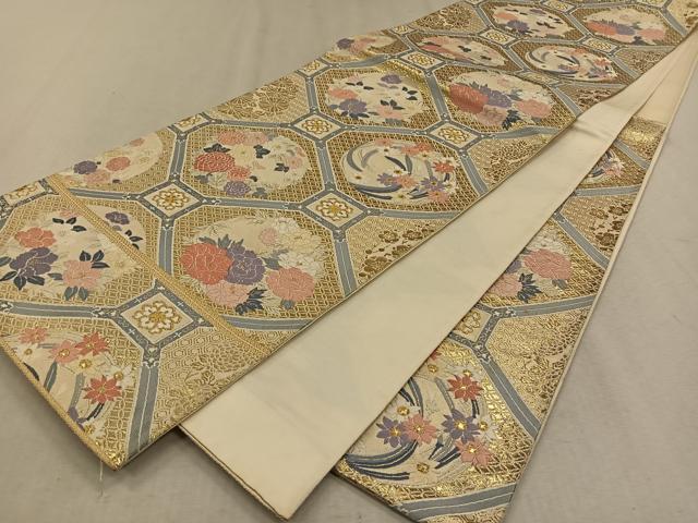 平和屋着物◎六通柄袋帯 燭江花丸文 金糸 正絹 逸品 CAAV7567qv