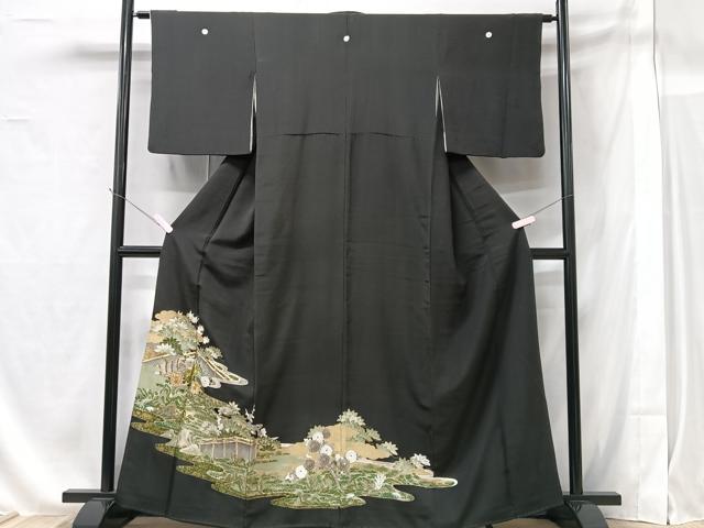 平和屋着物■豪華黒留袖 駒刺繍 風景花文 正絹 逸品 CAAV8184xe