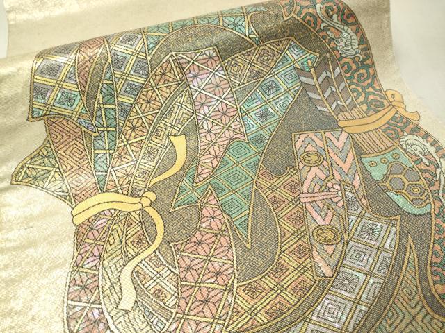 平和屋着物▼太鼓柄 らでん本袋帯 束ね熨斗吉祥文 金彩 正絹 逸品 CAAV8559vp