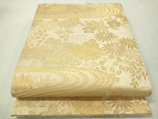 平和屋着物▼六通柄袋帯 流水草花文 金糸 正絹 逸品 CAAV8692vp