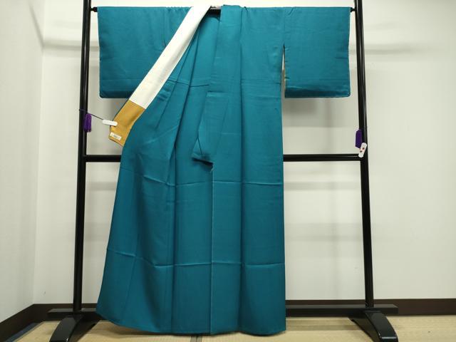 平和屋着物▽上質な色無地 単衣 鱗地紋 納戸色 やまと誂製 正絹 逸品 未使用 CAAV8869gh