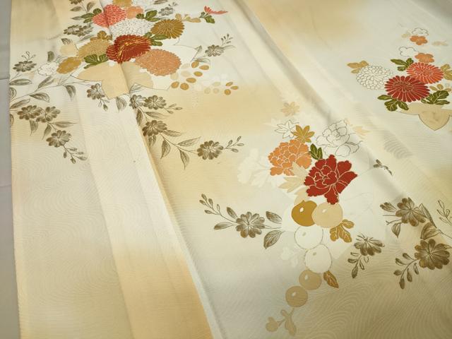 平和屋着物▽訪問着 単衣 駒刺繍 草花文 暈し染め 金彩 正絹 逸品 CAAV8874gh