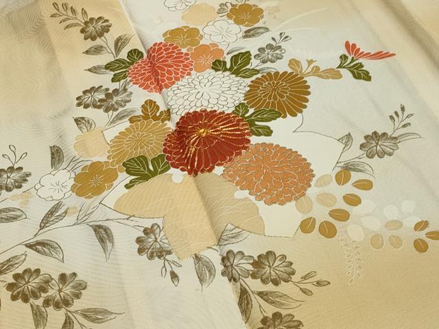 平和屋着物▽訪問着 単衣 駒刺繍 草花文 暈し染め 金彩 正絹 逸品 CAAV8874gh