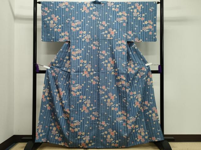 平和屋着物▽小紋 単衣 舞桜笹文 洗える着物 CAAV8896gh