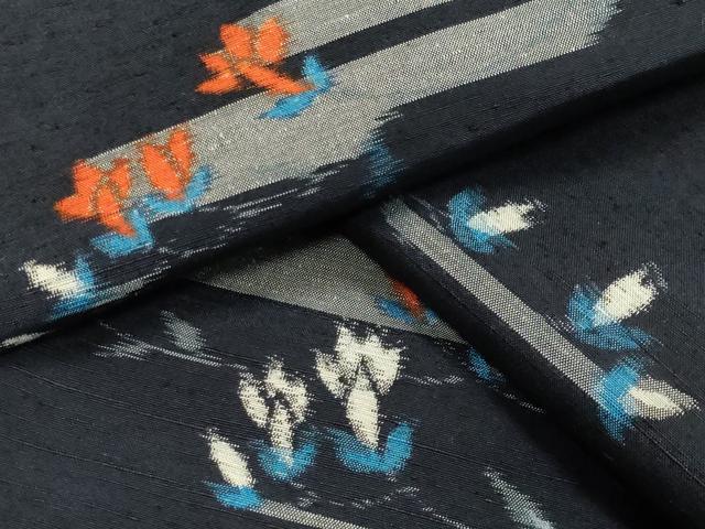 平和屋着物▽上質な紬 単衣 草花文 正絹 逸品 CAAV8929gh