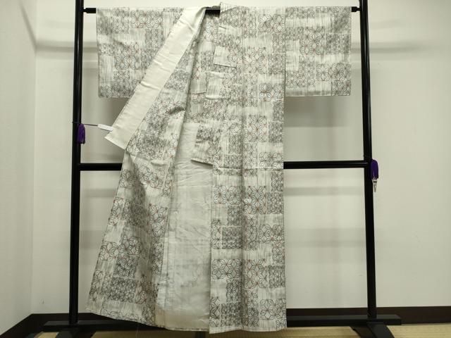 平和屋着物▽上質な紬 単衣 麻の葉文様 正絹 逸品 未使用 CAAV8938gh