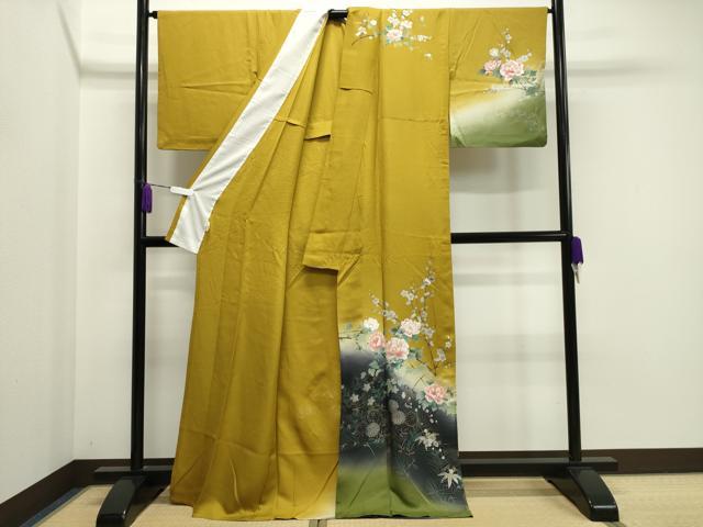 平和屋着物▽訪問着 単衣 螺鈿 枝梅花文 暈し染め 金銀彩 正絹 逸品 CAAV8983gh