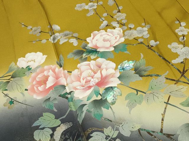 平和屋着物▽訪問着 単衣 螺鈿 枝梅花文 暈し染め 金銀彩 正絹 逸品 CAAV8983gh
