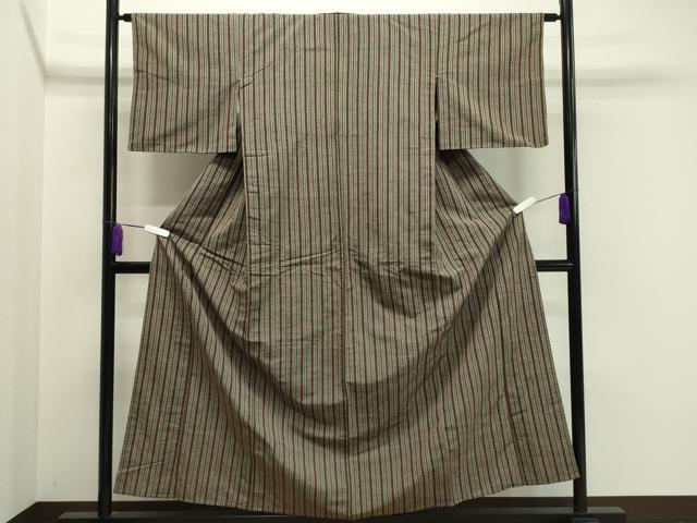 平和屋着物▽上質な紬 単衣 縞 正絹 逸品 CAAV8994gh