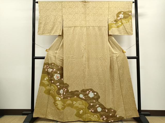 平和屋着物●訪問着 総絞り 刺繍 道長吉祥枝花文 金彩 正絹 逸品 CAAV9354ze