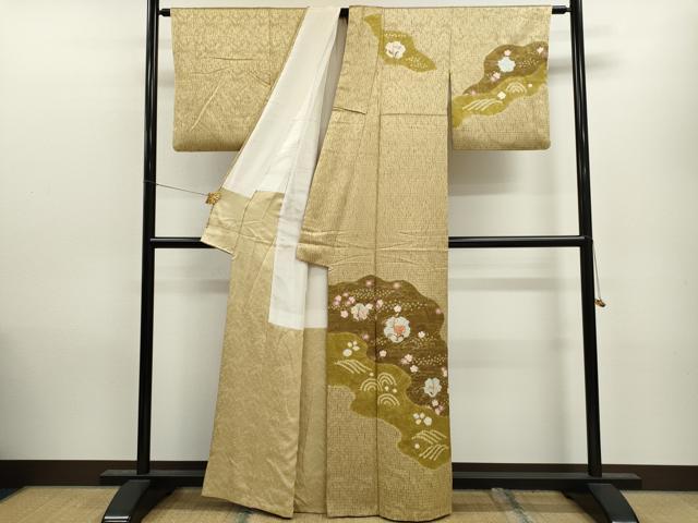 平和屋着物●訪問着 総絞り 刺繍 道長吉祥枝花文 金彩 正絹 逸品 CAAV9354ze