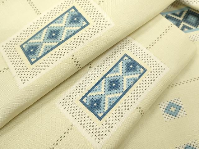 平和屋着物▽上質な紬 単衣 十字絣吉祥文 正絹 逸品 CAAV9439ze