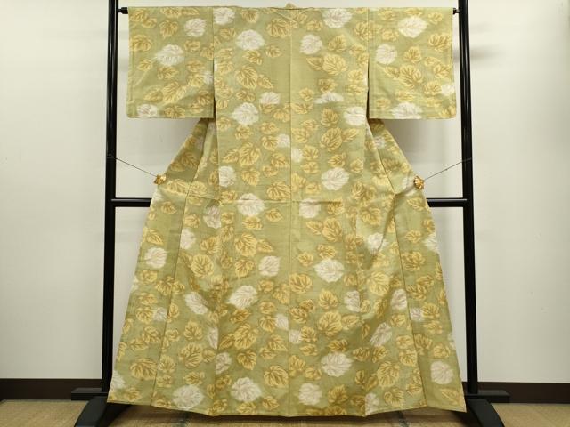 平和屋着物▽上質な紬 単衣 舞葉文 正絹 逸品 CAAV9443ze