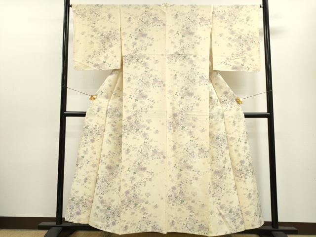 平和屋着物▽上質な小紋 単衣 草花文 正絹 逸品 CAAV9444ze