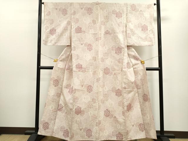 平和屋着物▽上質な紬 単衣 120亀甲 亀甲吉祥文 正絹 逸品 CAAV9445ze
