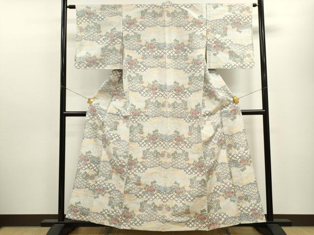 平和屋着物▽上質な紬 単衣 籬草花文 正絹 逸品 CAAV9446ze