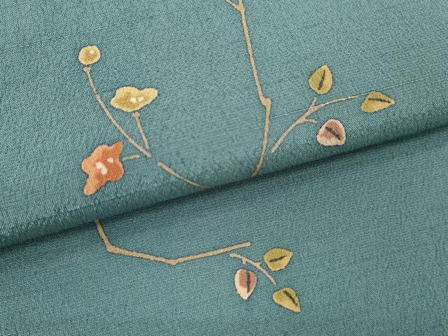 平和屋着物▽上質な紬 単衣 枝花文 正絹 逸品 CAAV9452ze