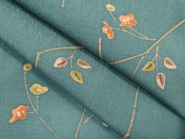 平和屋着物▽上質な紬 単衣 枝花文 正絹 逸品 CAAV9452ze