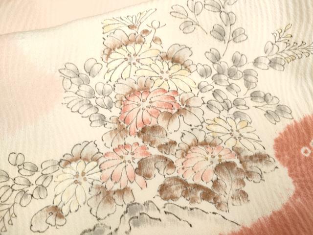 平和屋着物▽訪問着 単衣 手描き 絞り 風景草花文 正絹 逸品 CAAV9453ze