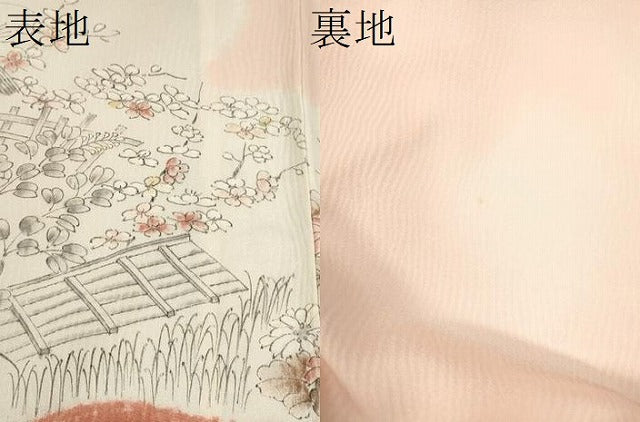 平和屋着物▽訪問着 単衣 手描き 絞り 風景草花文 正絹 逸品 CAAV9453ze
