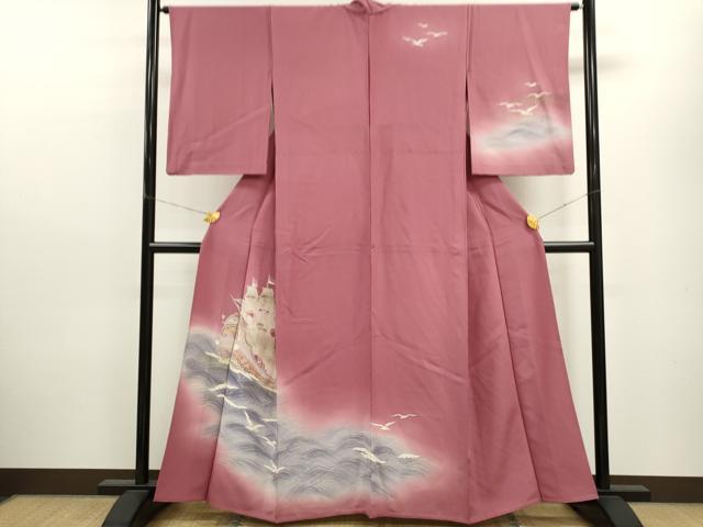 平和屋着物▽訪問着 単衣 南蛮船 暈し染め 金銀彩 正絹 逸品 CAAV9454ze