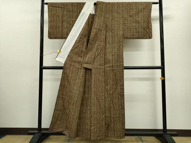 平和屋着物▽上質な紬 単衣 縞 正絹 逸品 CAAV9473ze
