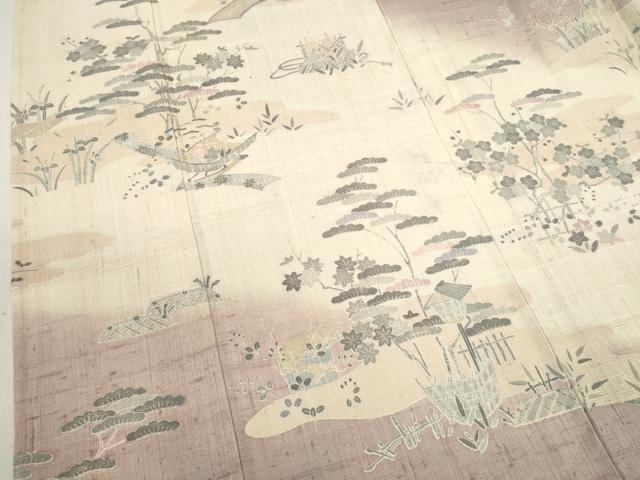 平和屋着物▽訪問着 単衣 生紬 霞松竹梅風景文 正絹 逸品 CAAV9481ze