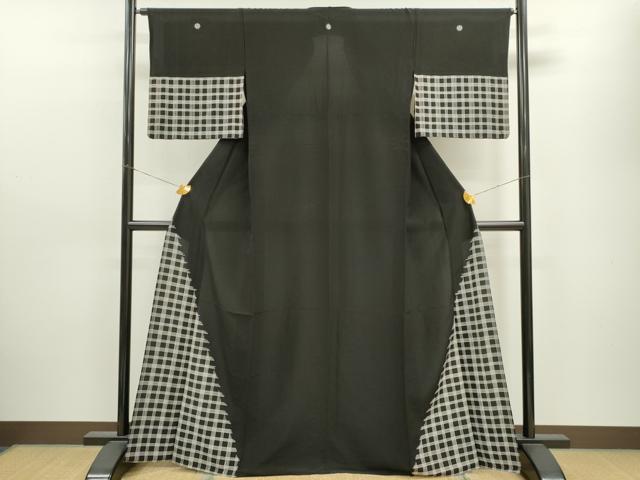 平和屋着物▽訪問着 単衣 格子柄 黒地 洗える着物 CAAV9483ze