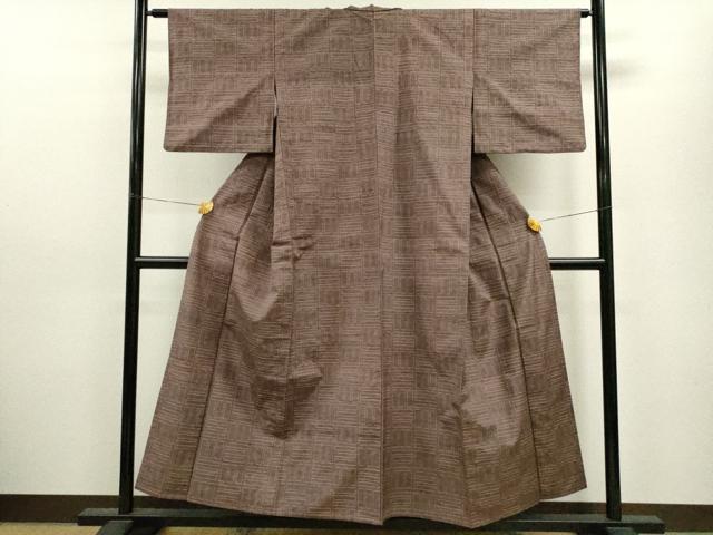 平和屋着物▽上質な紬 単衣 幾何学文様 正絹 逸品 CAAV9487ze