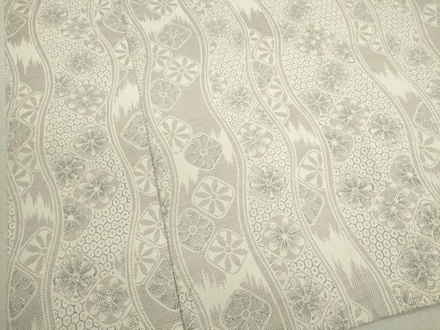 平和屋着物▽上質な紬 単衣 変わり縞吉祥花文 正絹 逸品 CAAV9497ze