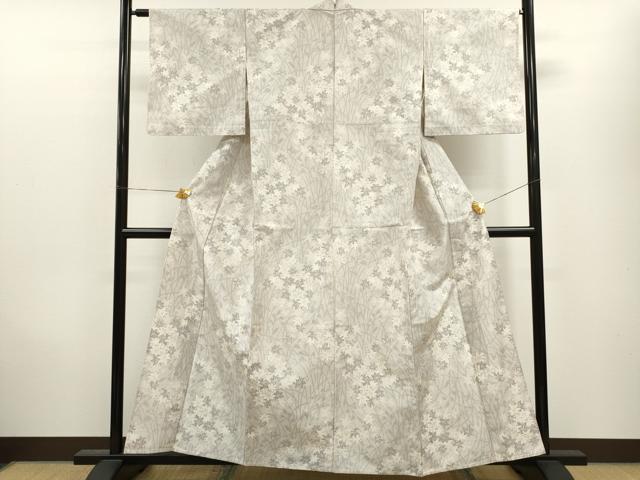 平和屋着物▽上質な紬 単衣 草木文 正絹 逸品 CAAV9513ze