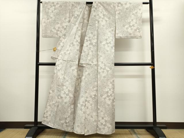 平和屋着物▽上質な紬 単衣 草木文 正絹 逸品 CAAV9513ze
