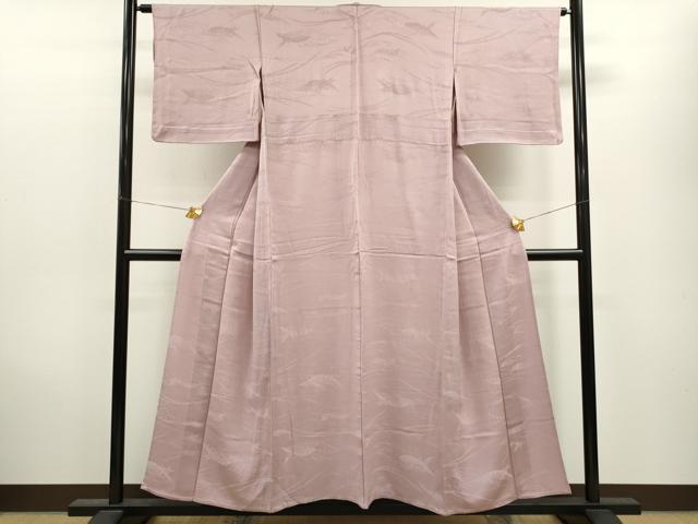平和屋着物▽上質な色無地 単衣 片輪車笹地紋 洗柿色 正絹 逸品 CAAV9514ze