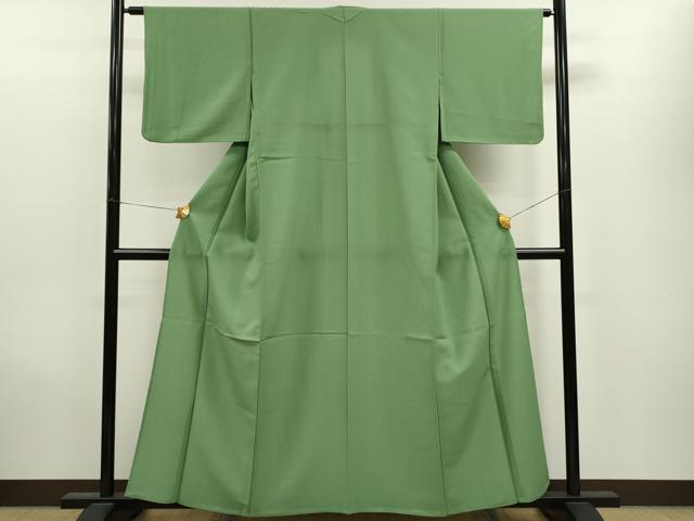 平和屋着物▽色無地 単衣 薄緑色 洗える着物 CAAV9537ze