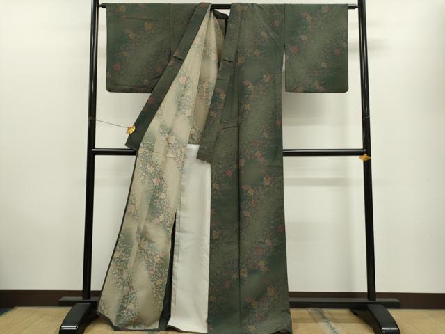 平和屋着物▽小紋 単衣 草花文 洗える着物 CAAV9539ze