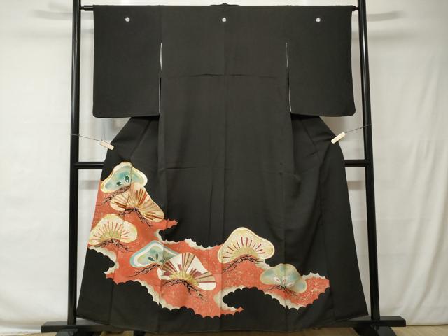 平和屋着物■豪華黒留袖 松葉唐草文 暈し染め 金銀彩 正絹 逸品 CAAW0123ev