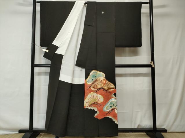 平和屋着物■豪華黒留袖 松葉唐草文 暈し染め 金銀彩 正絹 逸品 CAAW0123ev