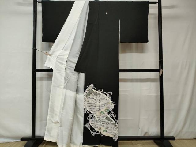 平和屋着物■豪華黒留袖 絵巻飛鶴立波文 金彩 正絹 逸品 CAAW0148ev