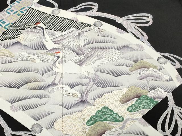 平和屋着物■豪華黒留袖 絵巻飛鶴立波文 金彩 正絹 逸品 CAAW0148ev