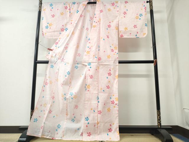 平和屋着物∴夏物 倖田來未 浴衣 綿紅梅 流水舞桜 綿 逸品 未使用 CAAW0812ng