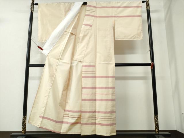 平和屋着物▽訪問着 単衣 紬地 横段文 正絹 逸品 CAAW0848ng