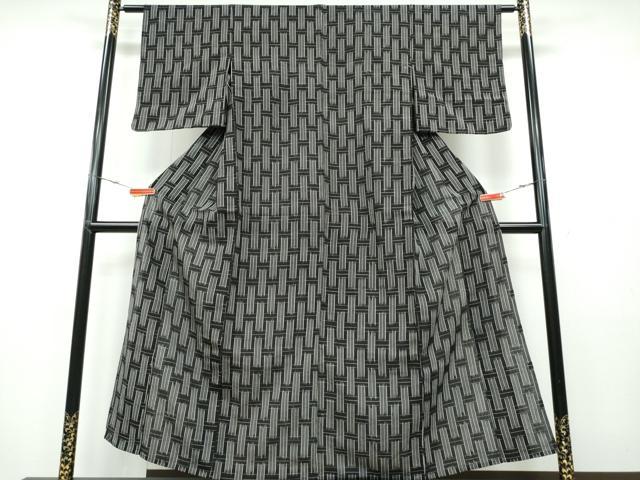 平和屋着物*夏物 紬 単衣 網目文 黒地 正絹 逸品 CAAW0890ng