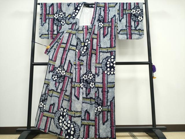 平和屋着物∴夏物 浴衣 有松鳴海絞り 竹垣花丸文 綿 逸品 CAAW0918ng
